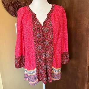 Figueroa and flower boho 3/4 sleeve top szM
